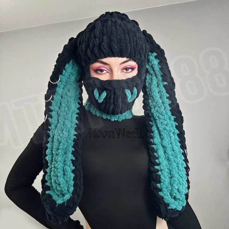 Devil Riding Mask Thickened Velvet Knitted Hat Ice Line Warm Neck Protection Punk Sweet Cool Style Hood Winter