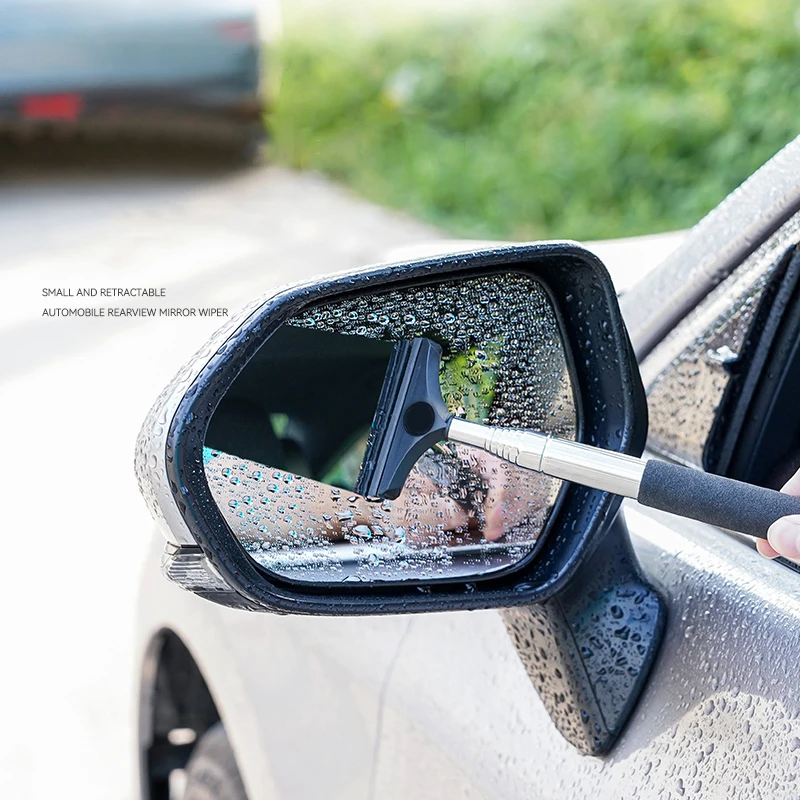 Auto Achteruitkijkspiegel Ruitenwisser Telescopische Automatische Spiegel Rakelreiniger 98Cm Lang Handvat Auto Reinigingsgereedschap Spiegel Glas Mistreiniger