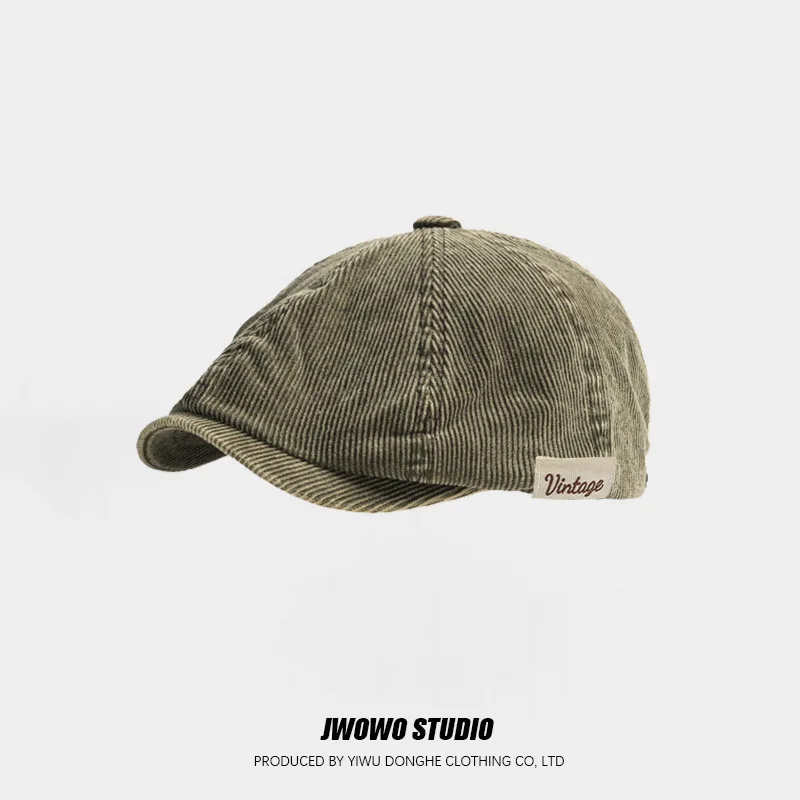 Japońska Retro Sztruksowa Czapka z Daszkiem Męska Wiosenno-Jesienna Literacka Uniwersalna Czapka Malarska Brytyjska Czapka Chłopięca Beret Anty-gazetowa