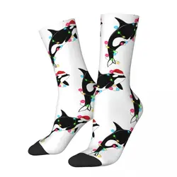 All Season Casual Unisex Funny Orca Killer Whale Santa Hat Christmas Sea Crew Socks Accessories Cozy Socks Soft Birthday Present