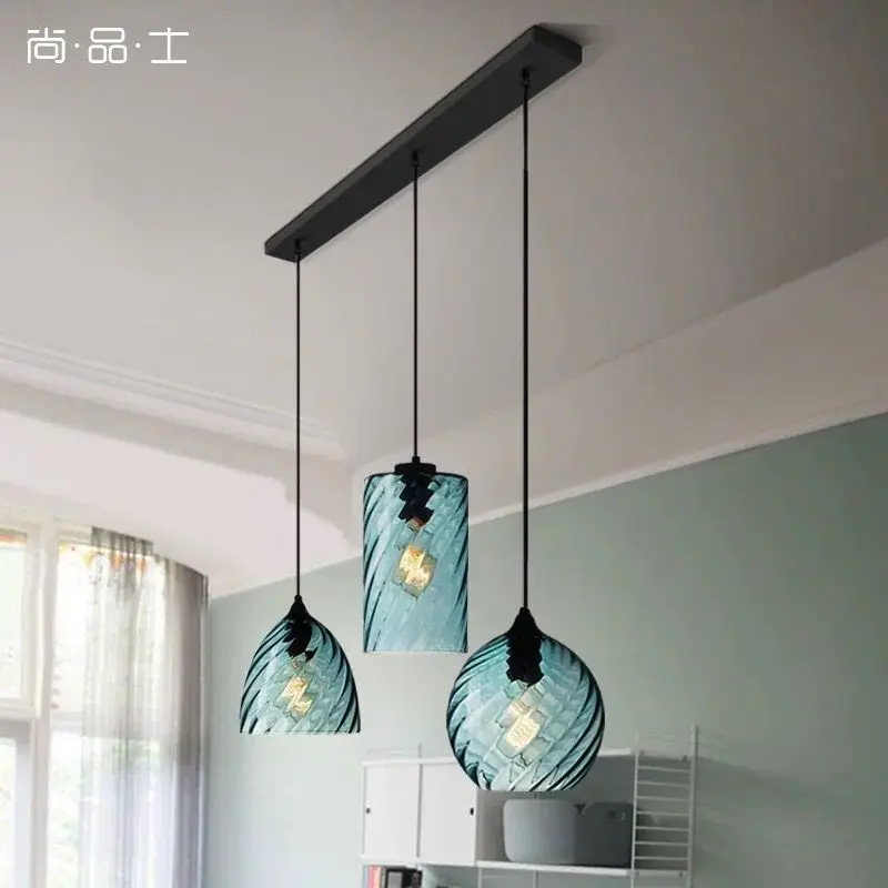 

American restaurant chandelier bar personality Nordic single head color blue glass chandelier Postage free