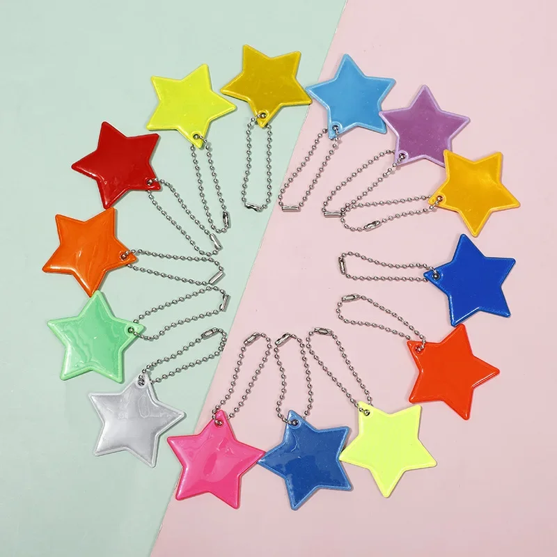 11 Colors PVC Reflective Stripe Star Pendant  Double-sided Reflective Keychain Safety Reflector Interior Accessories Key Rings