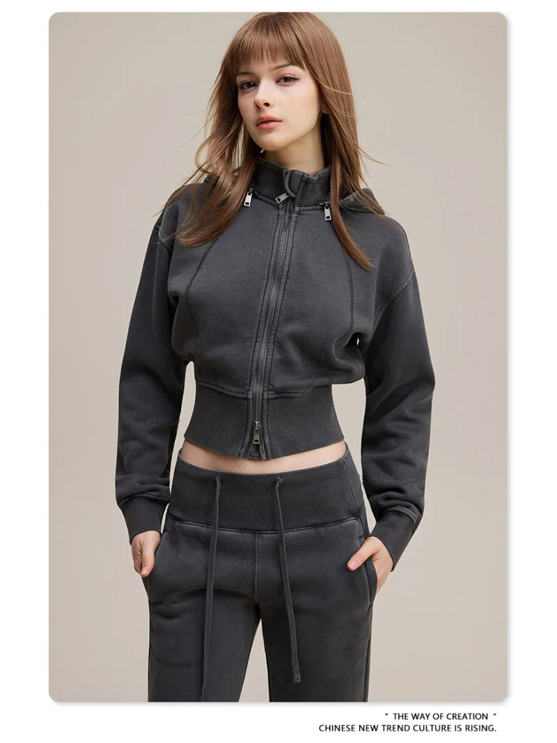 2 in 1 Detachable Zipper Jacket Women 2026 Autumn Fashion Cropped Sweatshirt Long Sleeve Casual Streetwear Outerwear