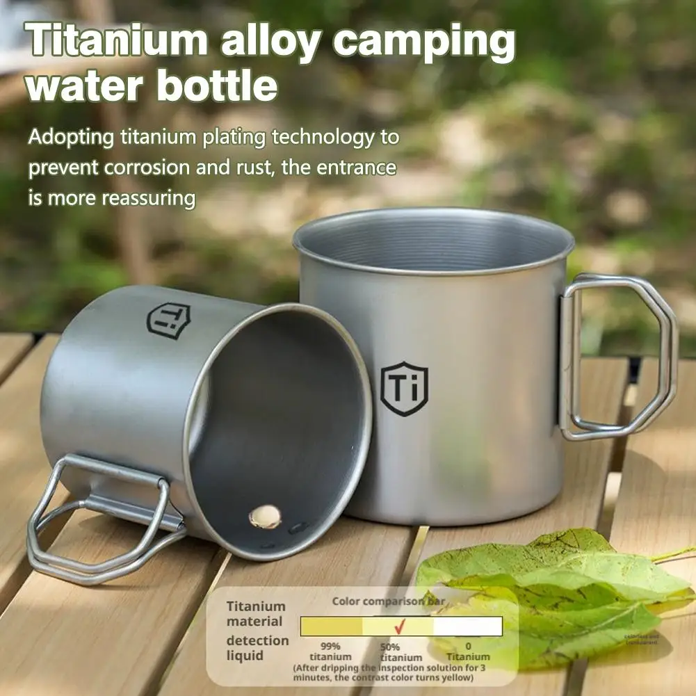 Tytanowy Kubek do Kawy Tytanowe Garnekki Tytanowy Kubek z Składanym Uchwytem Kubek na Wodę Kempingowy Zastawa Stołowa na Wędrówki i Pikniki