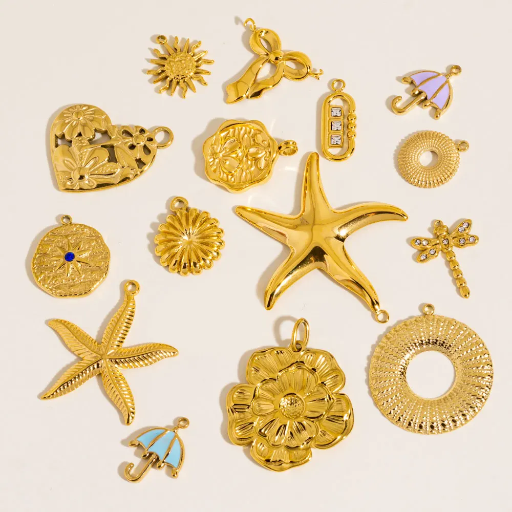 3/2Pcs Stainless Steel 15Style Starfish Flower Heart Umbrella Sun Dragonfly Charms for DIY Necklace Bracelet Jewelry