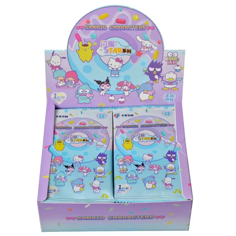 

Оригинальная коробка Sanrio, персонажи аниме, милая коллекция, карты для хобби, Hello Kitty Kuromi Melody Cinnamoroll, помпоны, подарок для детей