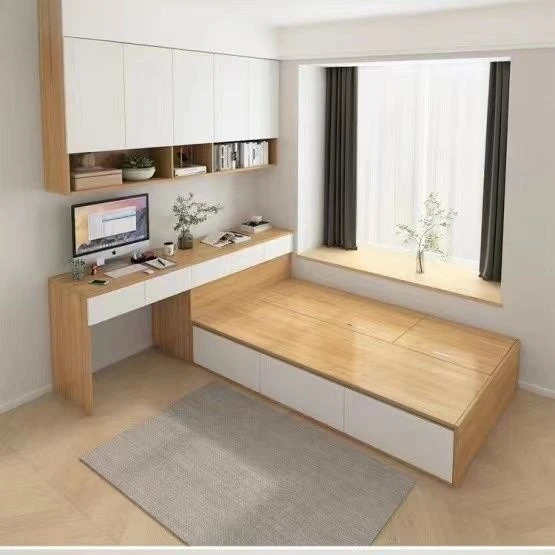 Small apartment multi-functional study bedroom children's room with desk combination tatami bed
