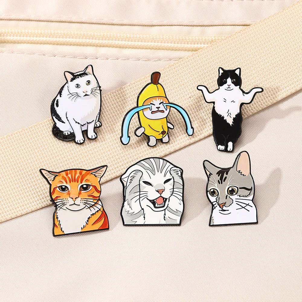 6 PCS Cartoon Anime Cat Enamel Pins Custom Japanese Anime Periphera Kawaii Cat Brooch Bag Lapel Badge Jewelry Gifts for Fans Fri
