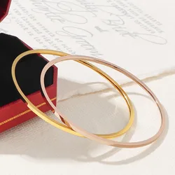 Stainless Steel Stackable 2mm Thin Plain Slip On Bangle Bracelet for Women Girl