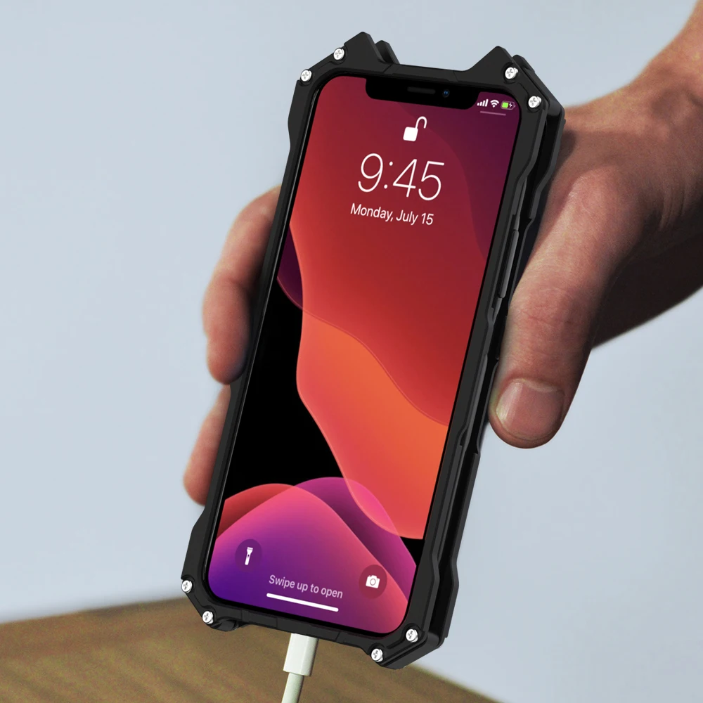 R-just Style Protection Case For Iphone 15 14 13 12 11 Pro Xs Max Metal Aluminum Shell Hybrid Cases For Iphone X Xr Se 8 Plus