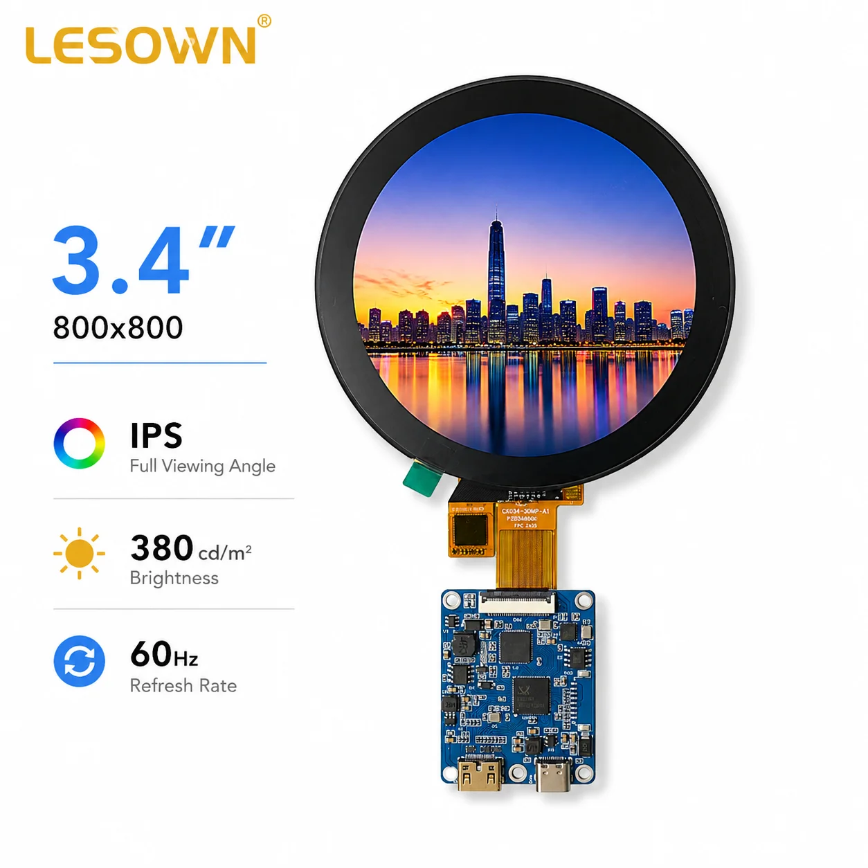 LESOWN 3.4 inch 800x800 Square Touch Monitor Panel Kit GX-H2M30P8118 miniHDTV No Driver Needed for PC Water Cooling