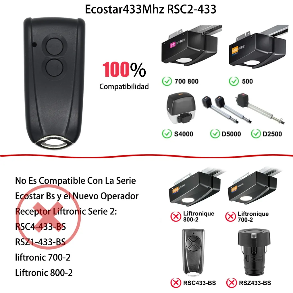 RSC2 RSE2 433 Hormann ECOSTAR Pilot do bramy garażowej RSC2-433 RSE2-433 Nadajnik kodu zmiennego 433.92MHz — zdjęcie produktu 2