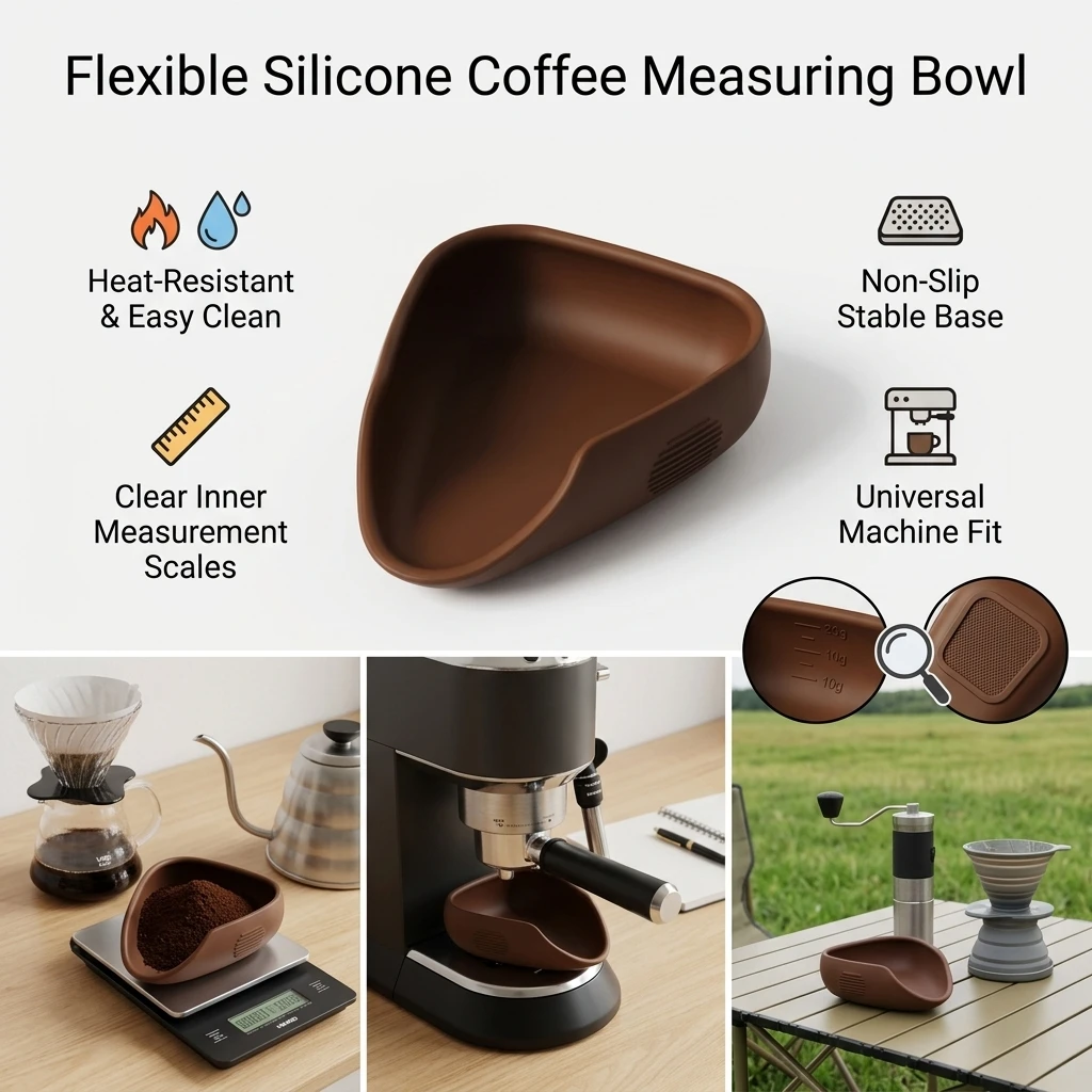Silicone Coffee Weighing Bowl 1 Piece Food Grade Dosing Cup with Clear Measurement Scales Non Slip Base Heat Resistant Espresso