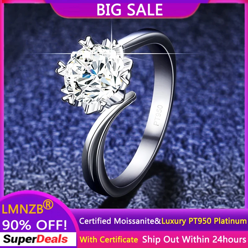 

Luxury PT950 Platinum Rings Solitaire D Color VVS 1 Carat Moissanite Diamond Rings for Women Bride Wedding Band Fine Jewely Gift