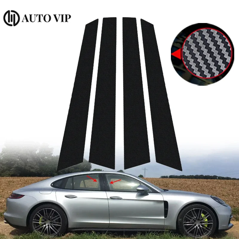 

4Pcs Car Door Window Pillar Posts Trim Covers Sticker Glossy Black Exterior Parts for Porsche Panamera carbon fibre 2017-2021