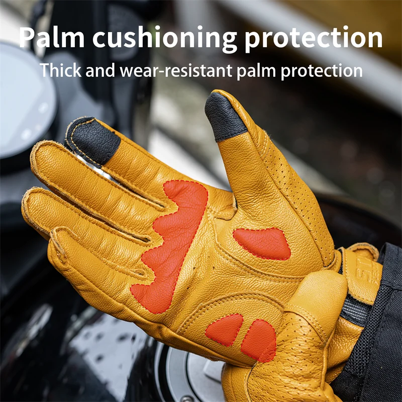 SFK Yellow Motorcycle Gloves Full Finger Summer Breathable Real Goat Leather Non-slip Wear-resistant Riding Protection Equipment