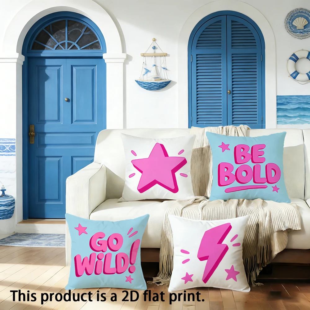 1pc Retro Pink Preppy Throw Pillow Covers, Cute Star Lightning Bolt Slogan Decorative Cushion Cases for Bedroom Sofa Living Room