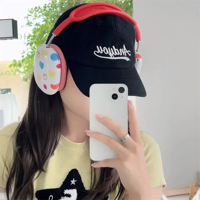 2pcs/set Simple Love Heart Soft Cover for AirPods Max Wireless Headphones Fashion Case Protective Shockproof Sleeve Protector