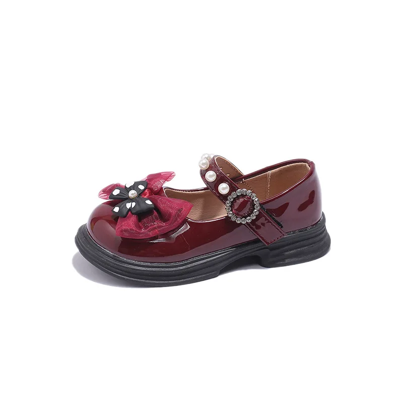 Zapatos de cuero rojo para niños y niñas, zapatos planos escolares negros, zapatos de princesa grandes, zapatos individuales de suela suave Preppy, Verano