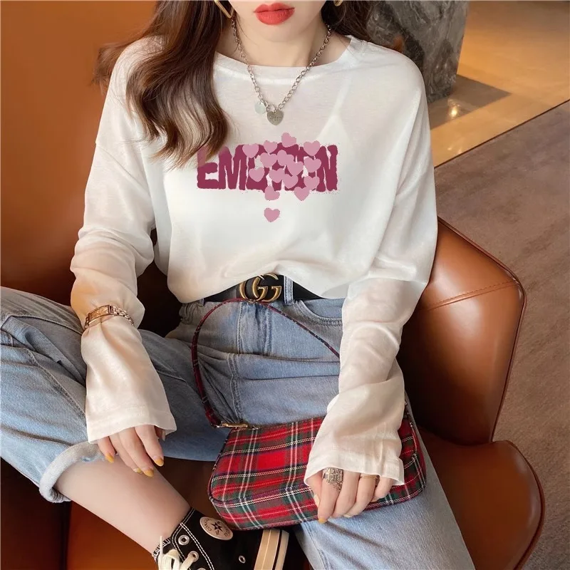 

Футболки с длинными рукавами, женские хлопковые топы с рюшами, облегающие удобные осенние эмо-готические уличные модные милые повседневные крутые стильные футболки