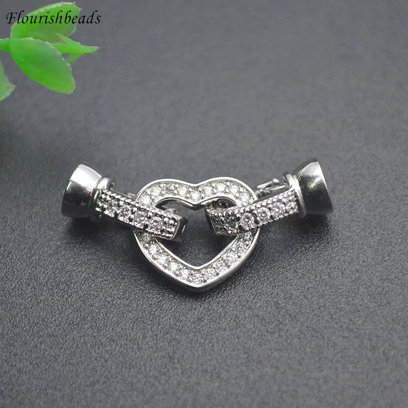 New Arrived High Quality Central Heart Shape Connector Clasp CZ Beads Paved for DIY Jewelry Findings Accessories