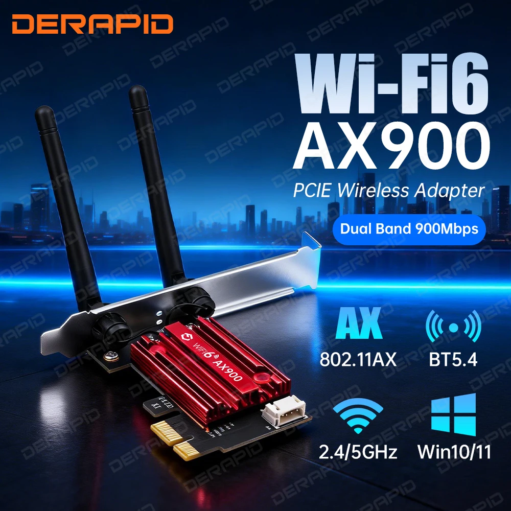 

AX900 WiFi 6 Bluetooth 5.4 PCIe-карта 900 Мбит/с для настольных ПК, игр, потоковой передачи 4K, WPA3, Windows 11, низкая задержка, двойная антенна, MU-MIMO