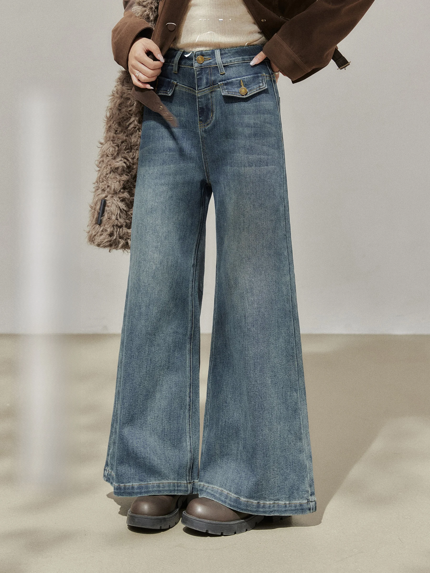 

Прямые джинсы с высокой талией, женские весенне-осенние утягивающие свободные широкие брюки длиной до пола с высокой талией для поездок на работу