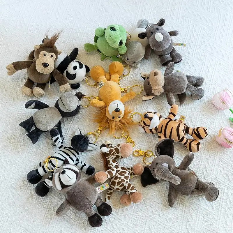 Niedlicher Cartoon-Tier-Plüsch-Schlüsselanhänger 15 cm Schildkröte Elefant Tiger Löwe Nilpferd Waschbär Bulldogge Katze Pinguin Affe Plüschtier – Detail 2