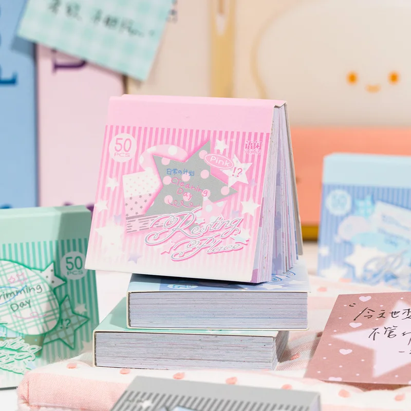 50Pcs Kawaii Notepad Writable Paper Stickers, Decorative Stickers for Diary Album Card Making DIY Crafts