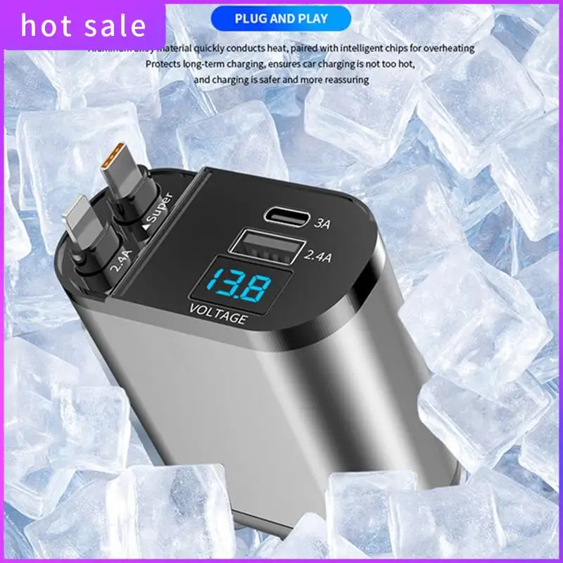 

ELEC-4-In-1 Retractable Car Charger With Dual Cables & 2 USB Ports, Mini Car Charger For Iphone 15/14/Pro Max/Samsung/Pixel