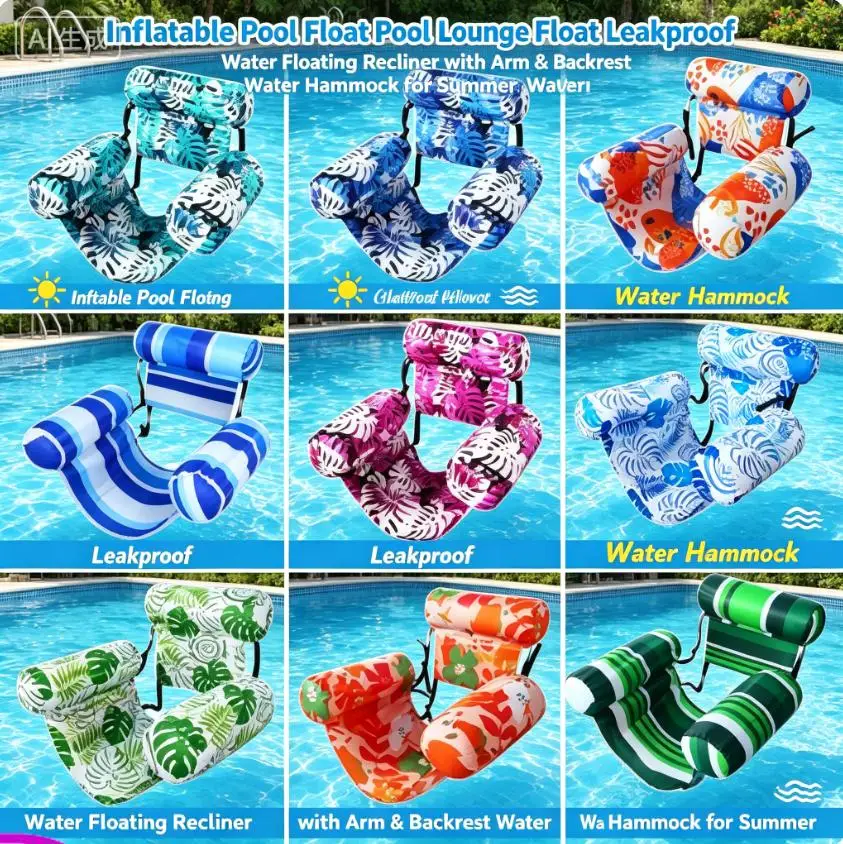1 unidad Nueva Hamaca Acuática Hinchable con Reposabrazos, Sofá Flotante de PVC para Adultos, Flotador de Piscina con Estampado de Verano, Tumbona Hinchable