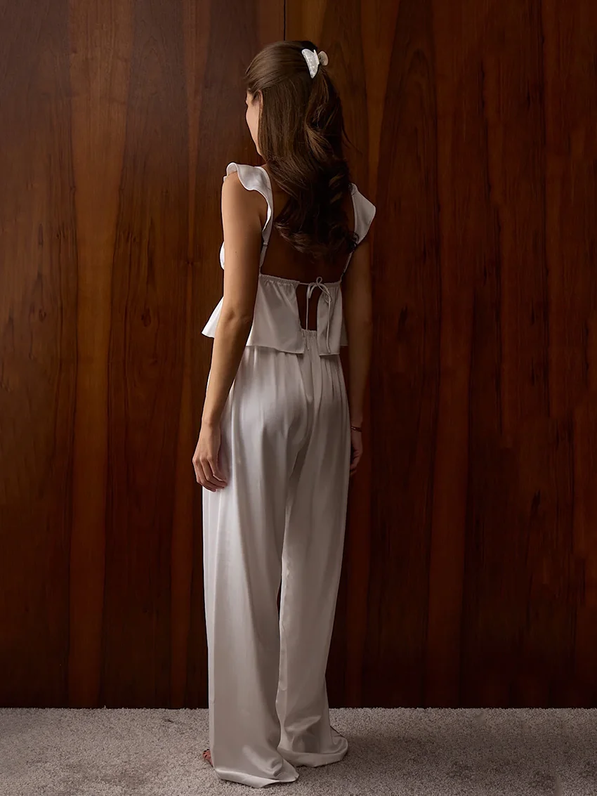 Marthaqiqi Summer Women Nightgown Set Sexy Crop Top Sleepwear V-Neck Nightwear Tank Top Pajamas Pants Casual Ladies Home Clothes