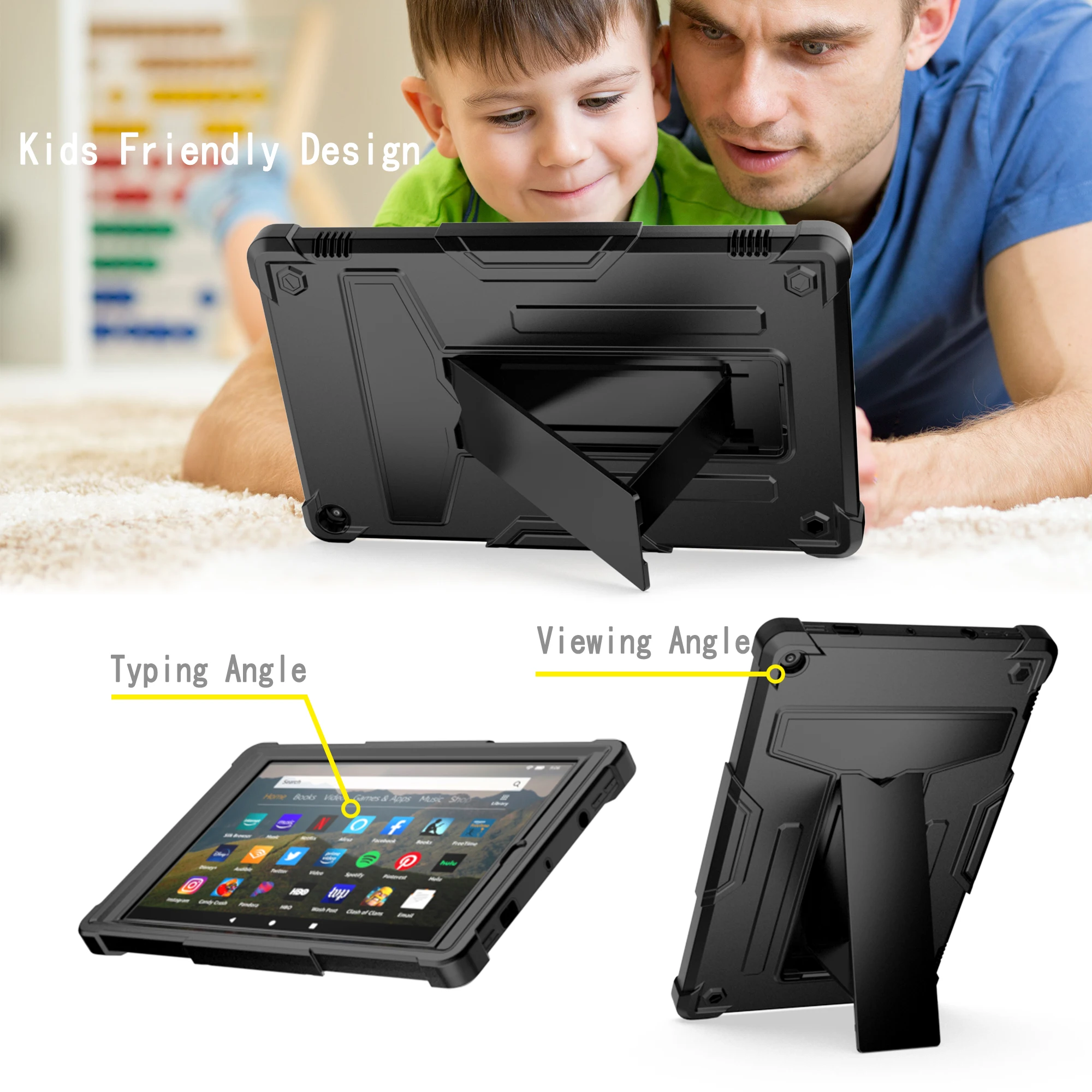Case for Fire HD 10 7th 9th Generation 10 Inch 2017 2019 Heavy Duty Full Body Shockproof Protective Tablet Cover