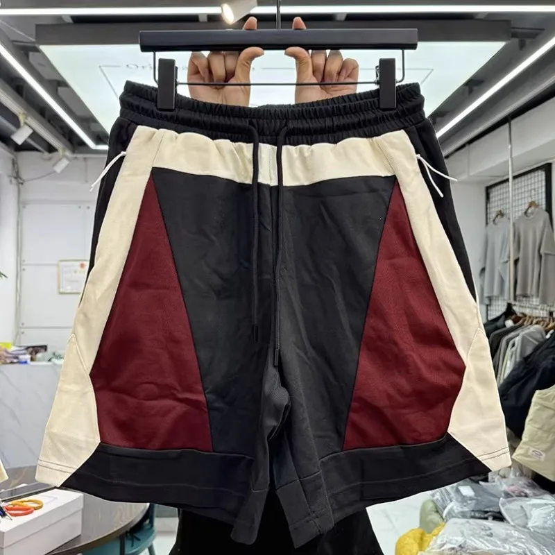 

black beige patchwork zipper pockets shorts shortpants men women loose casual drawstring beach holiday short pants