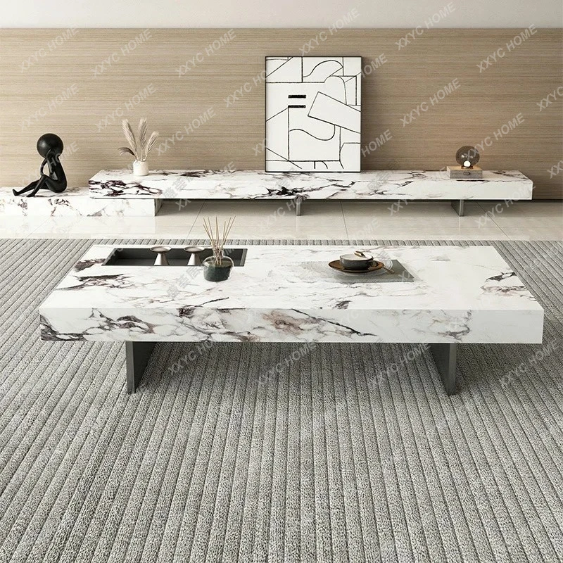 L light luxury marble slate suspension large flat layer minimalist modern design square coffee table