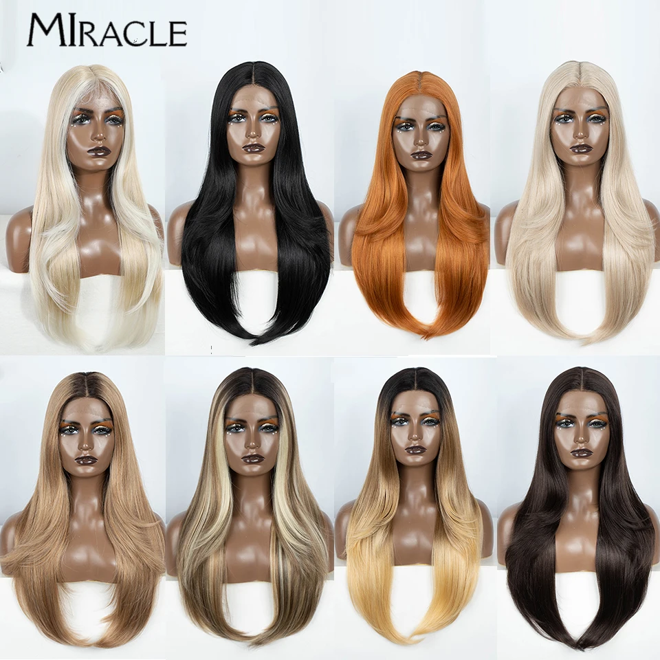 MIRACLE Synthetic Lace Wig for Black Women Cosplay Synthetic Wig Black Brown Blonde Wigs Heat Resistant  Lace Front Wig