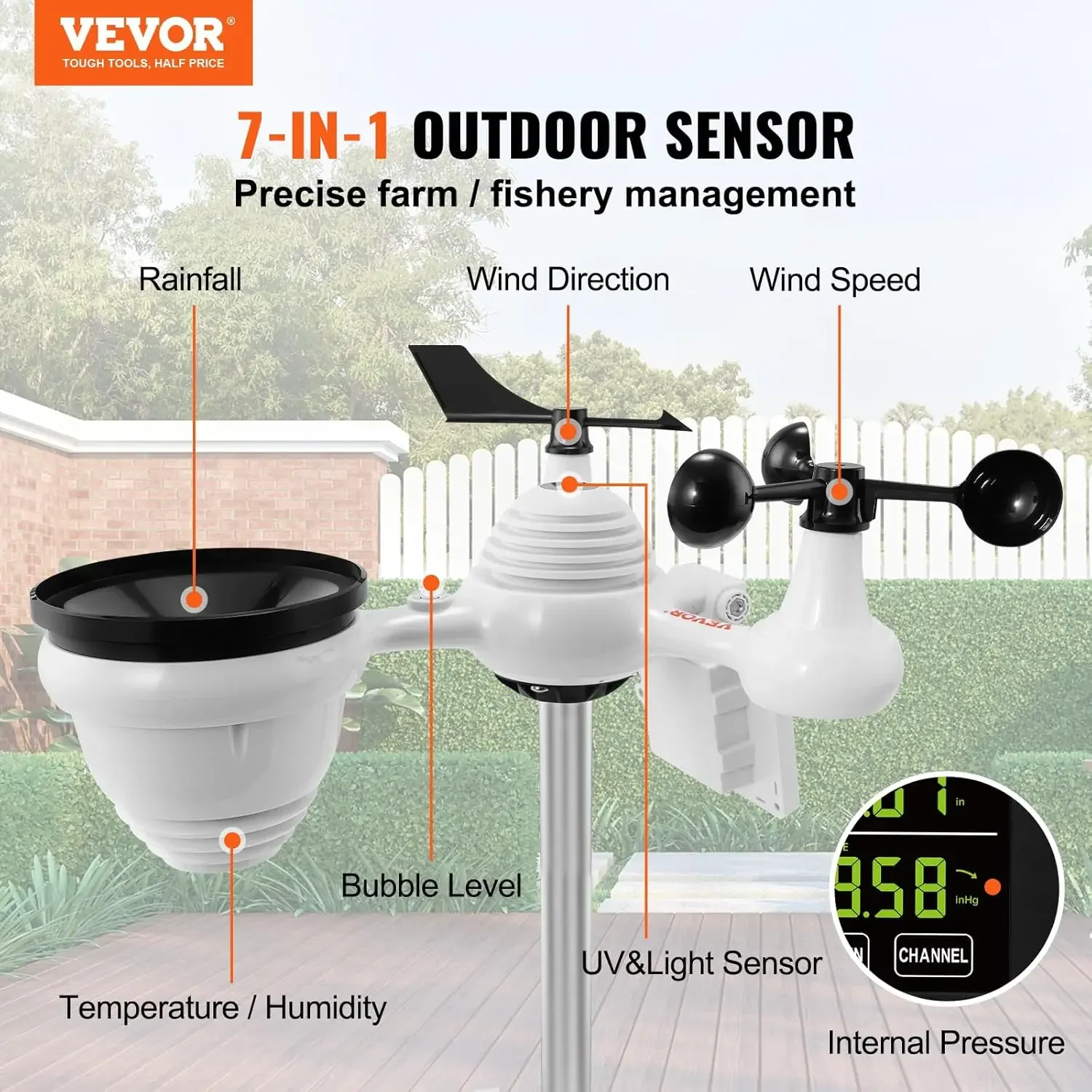 YT60234 WiFi Weather Station 7-in-1, Weather Stations WiFi Indoor Outdoor, 7.5" Color Display for Weather Forecast, Temperature