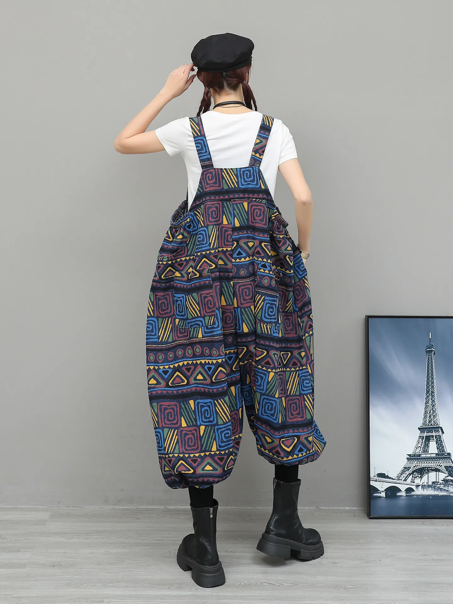 Personality Printed Washed Denim High Waiste Wide Leg Overalls 2026 Women's Spring Loose Fashion Sleeveless Streetwear Jumpsuit