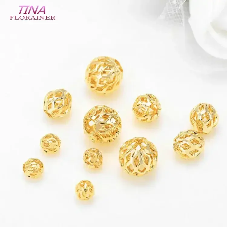 10PCS 4mm 5mm 6mm 8mm 10mm 14k Gold Color Plated Brass Metal  Hollow Spacer Beads High Quality Diy Jewelry Accessories