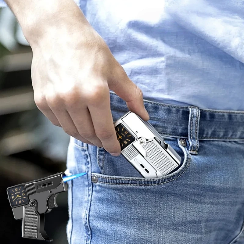 

Cool Lighter Folding Watch Spray Gun Lighter Torch Windproof Straight Blue Fire Metal Lighter Smoking Accessories Unique Gift
