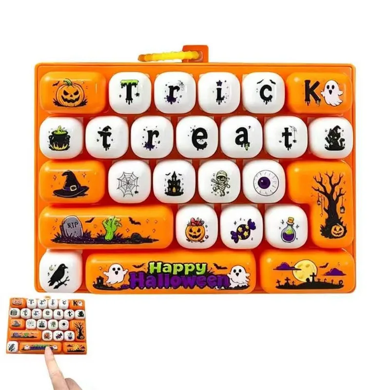 26 Keycap Halloween Keyboard Clicker Keychains Toys Kids Cartoon Pumpkin Ghost Relieving Stress Fidget Ornament Children Gifts
