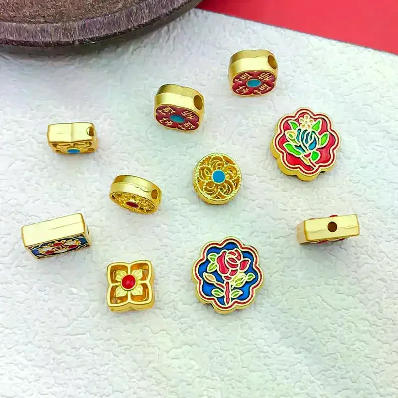 10pcs/lot of Gold-Plated Alloy Bead Jewelry Lotus Cube Spacer Beads Handmade DIY Necklace Bracelet Earring Keychain Accessories