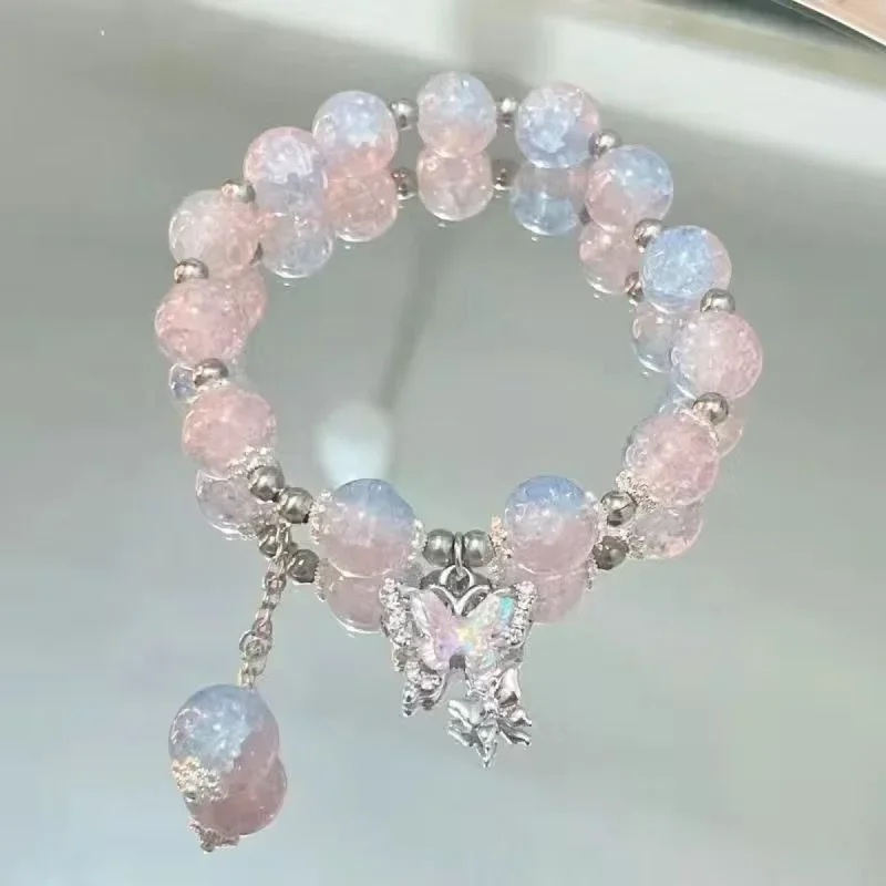 Gelang Kristal Cahaya Bulan Harta Karun Biru Laut Opal Asli Gelang Y2k Elastis Mewah Ringan Hadiah Perhiasan Antik Mode