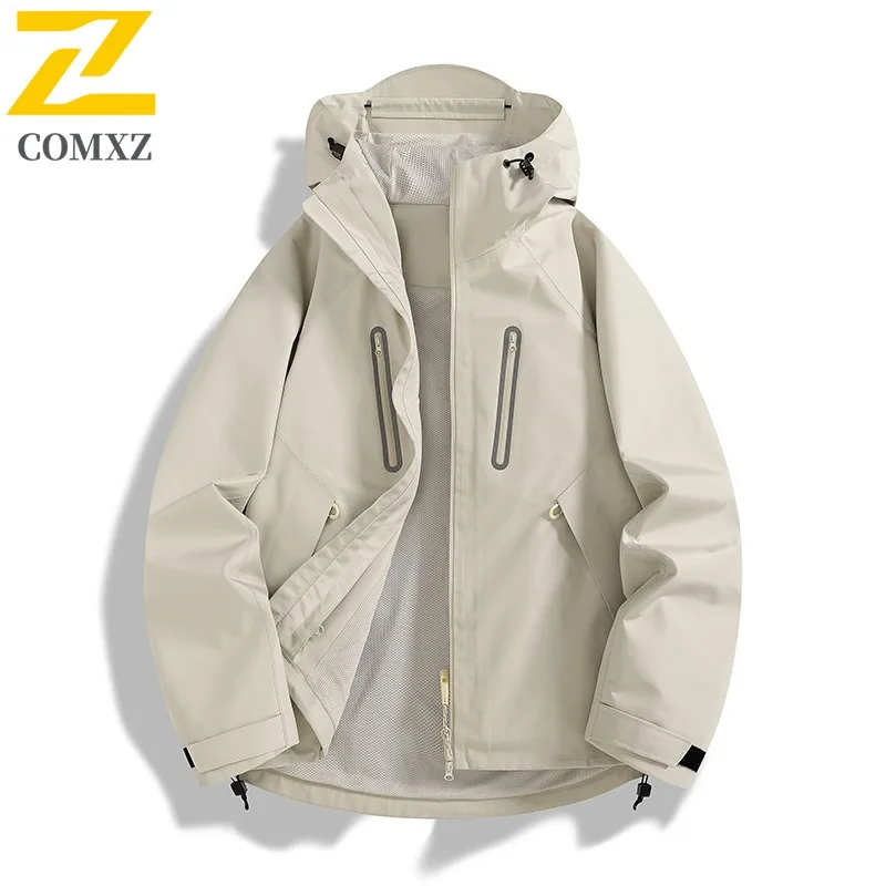 

COMXZ Premium Male Jacket New Hood Solid Color Climbing Windproof Jackets Trendy Outdoor Hiking Autumn Lightweight Windbreaker