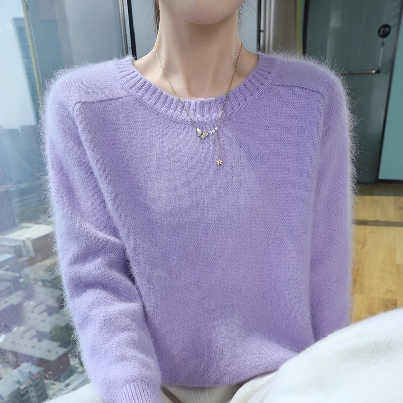 เสื้อสเวตเตอร์แคชเมียร์ขนมิงค์แท้ 100% ดีไซน์หรูหรา อุ่นสบาย สำหรับฤดูใบไม้ร่วงและฤดูหนาว  แบบสวม  คอกลม  แขนยาว  เสื้อถัก  เสื้อผ้าพื้นฐาน  เสื้อท่อนบน