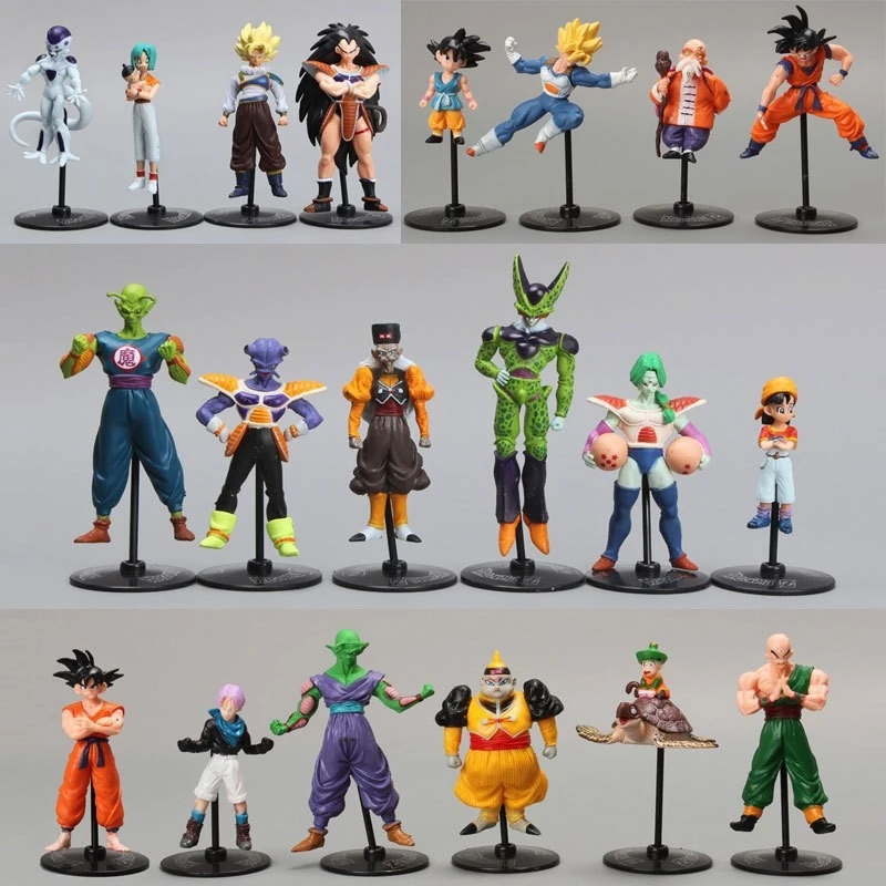 Dragon Ball 10 Styles Anime Action Figures Gen 1-2 Black Base Goku Piccolo Master Roshi with Stand Desktop Ornaments