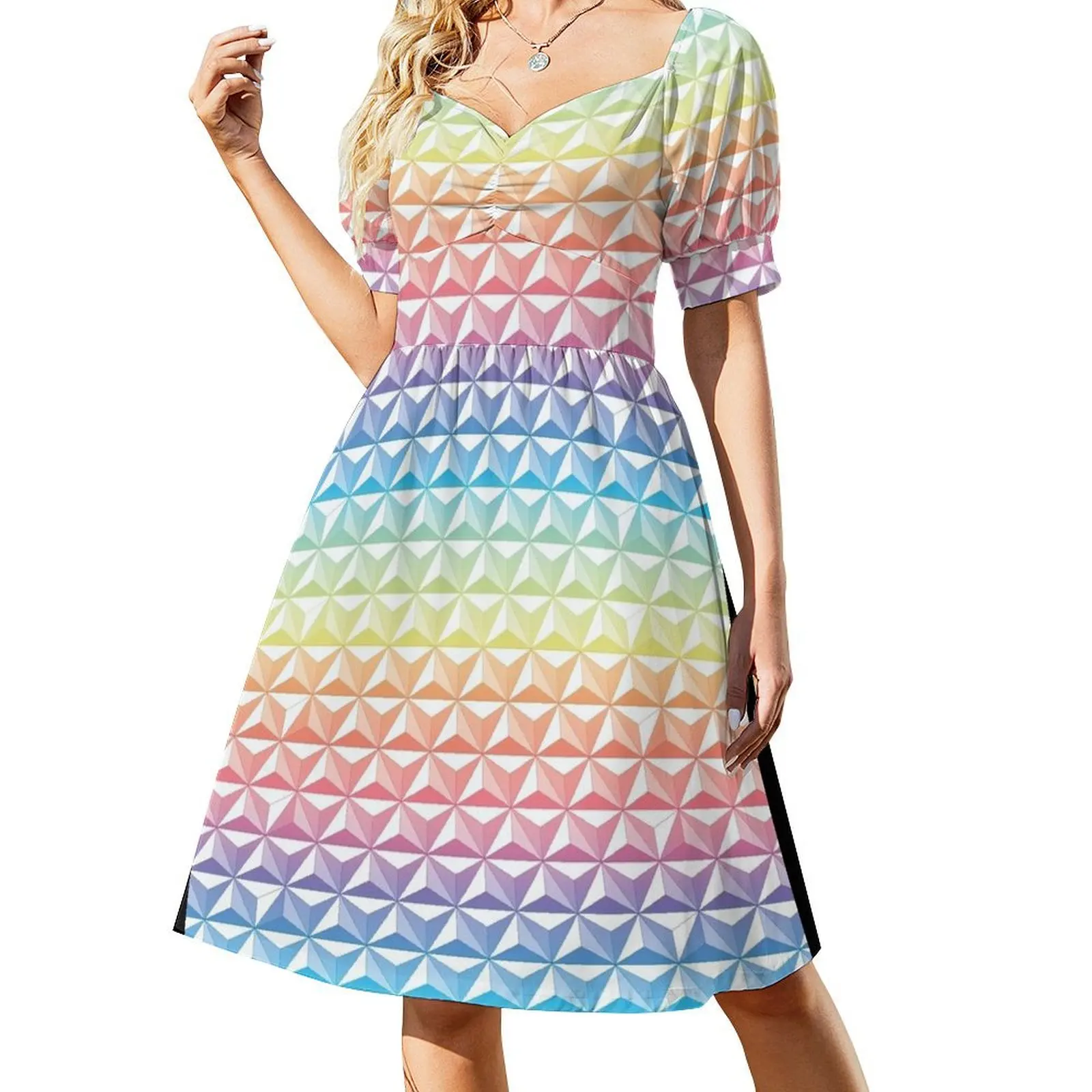 

Geodesic Sphere, Rainbow Short Sleeved Dress women dress Women's dress