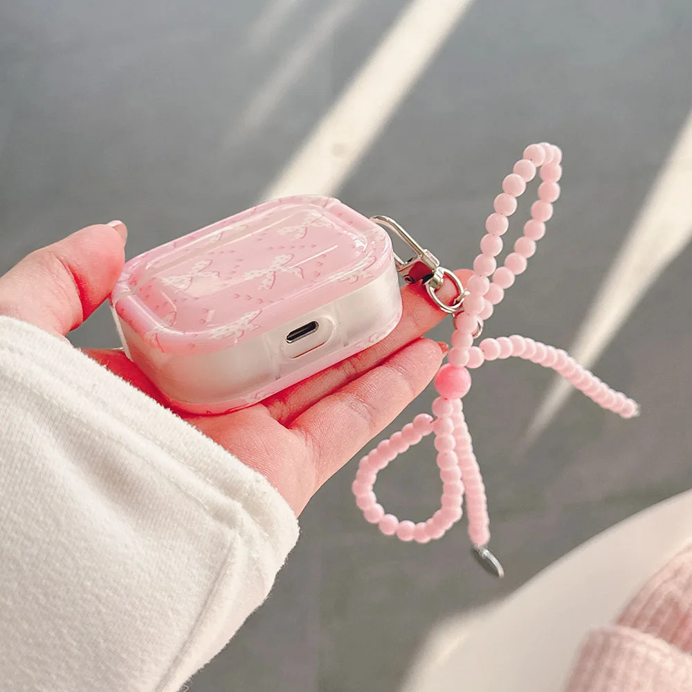 เกาหลีสีชมพูหัวใจรัก Bowknot สาวหูฟังสําหรับ Apple Airpods Pro 2 1 2 3 กรณีหูฟังป้องกันพร้อมจี้โบว์