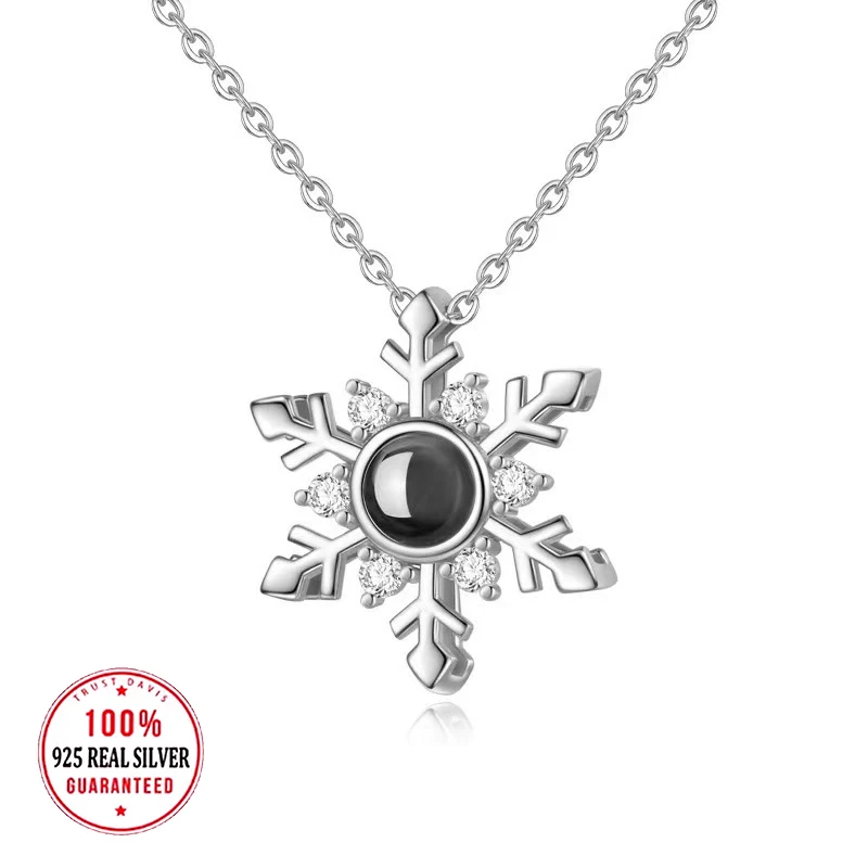 Collier de projection d'image de document personnalisé argenté S925, pendentif flocon de neige pour la colonne vertébrale, petite amie, festival, anniversaire, cadeaux romantiques