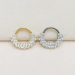 1Pc ASTM F136 Titanium Double Rows 5A CZ Nose Hoop Septum Clicker Ring Piercing Earring Lip Ear Tragus Helix Cartilage Body